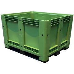 Plastic Pallet Box (Green, 610L, HDPE, Solid Sides, 1200x1000x780mm)
