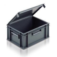 Euro Container with Hinged Lid 15 Ltr Grey - Alison Handling